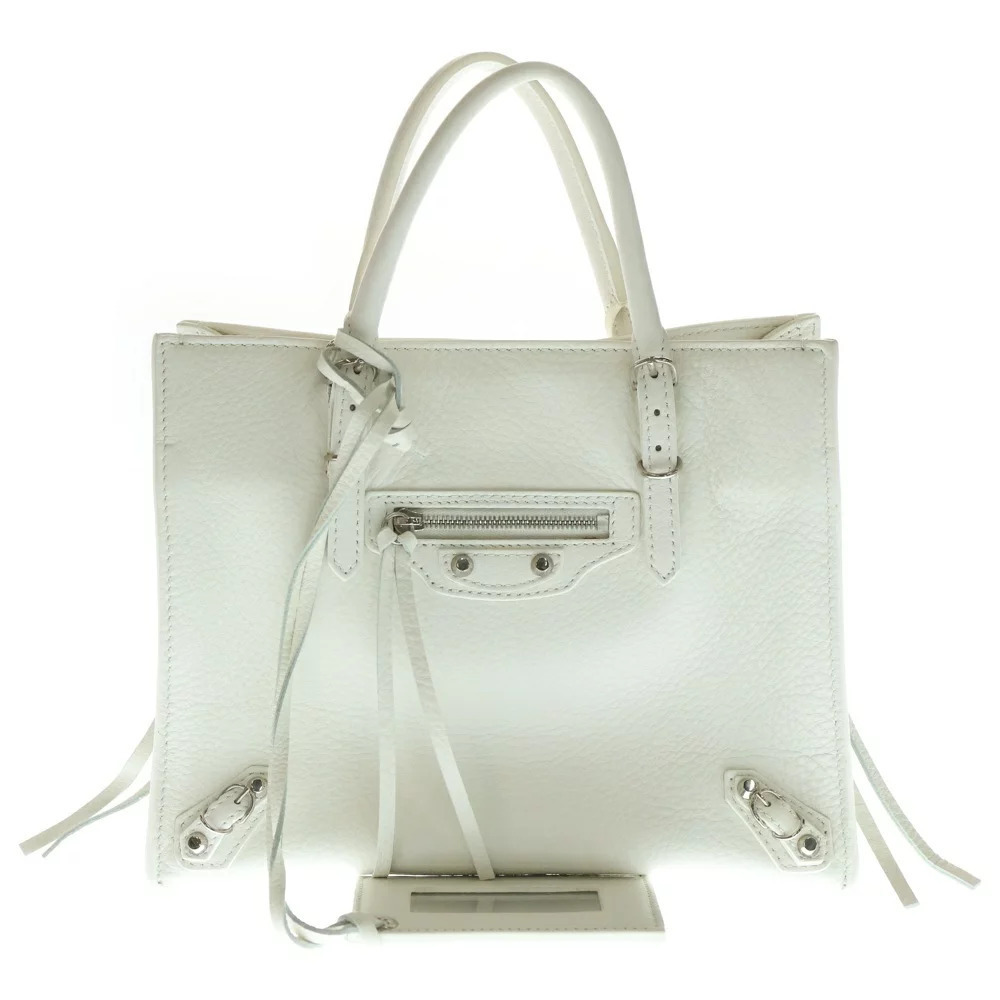 BALENCIAGA Paper Handbag Shoulder Bag White Leather